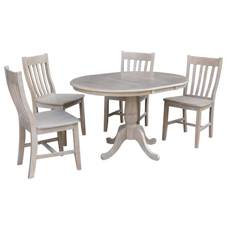 International Concepts Round 36 in Round Extension Dining Table with 4 Cafe Chairs, Washed Gray Taupe, 36 in W, 48 in L K09-36RXT-C61-4